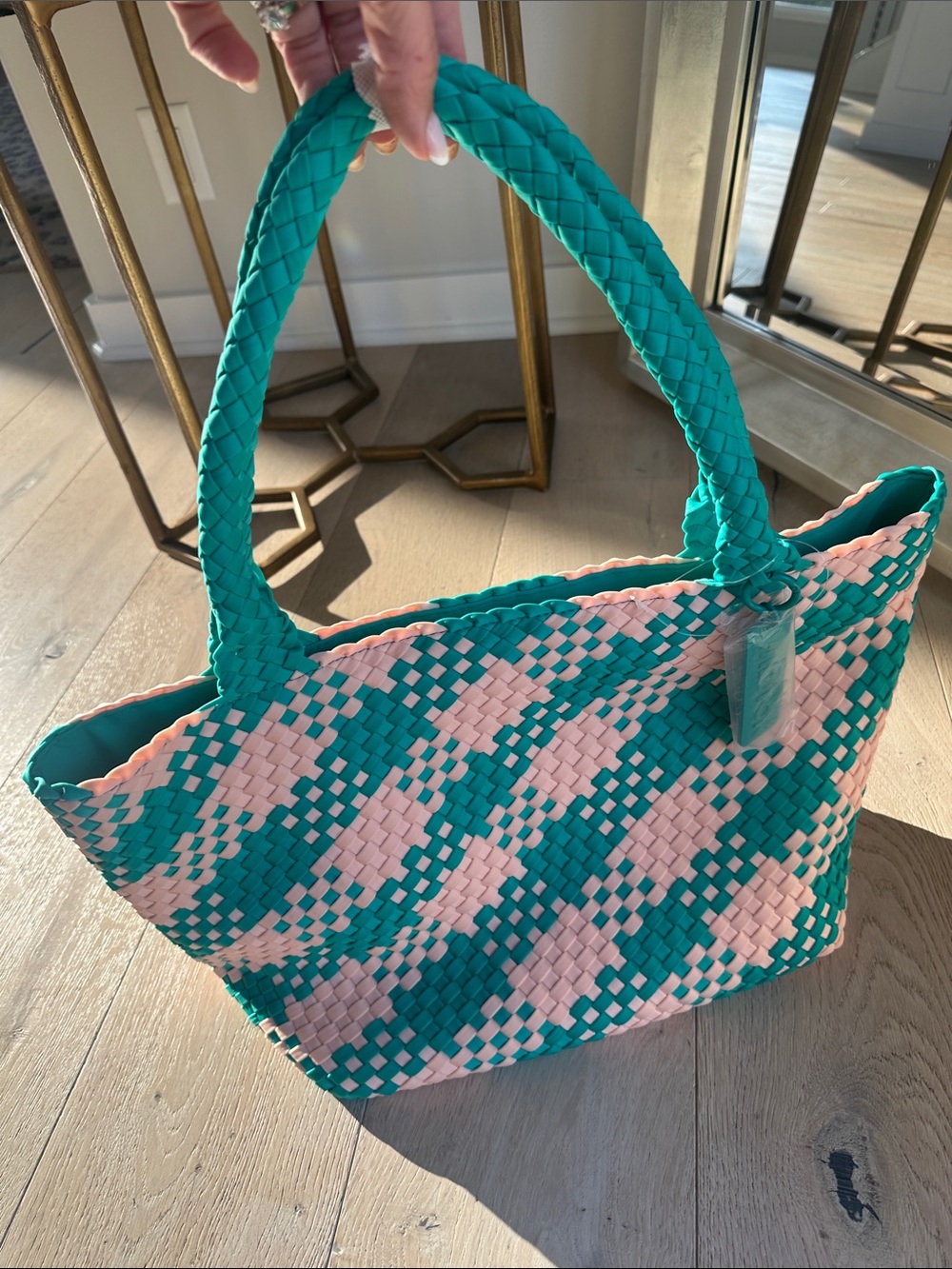 Wildfox Teal and Peach Woven Tote - Picture 4 of 7
